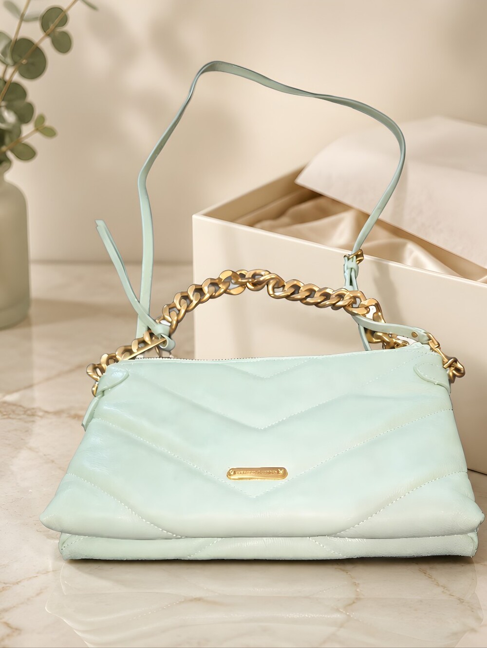 Rebecca Minkoff Edie Maxi Crossbody Bag in a mint green - Picture 7 of 8
